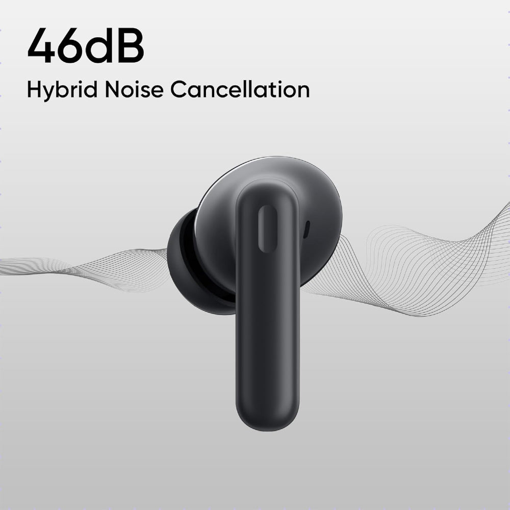 realme Buds T310 True Wireless in-Ear Earbuds with 46dB Hybrid ANC, 360° Spatial Audio, 12.4mm Dynamic Bass Driver, Upto 40Hrs Battery and Fast Charging (Vibrant Black)