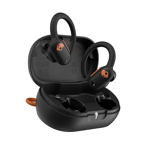 Skullcandy Push ANC Active in Ear Wireless Earbuds – 44Hr Battery + Rapid Charge, Active Noise Cancellation, IP67 Waterproof, Wireless Charging Case, Mic – True Black/Orange