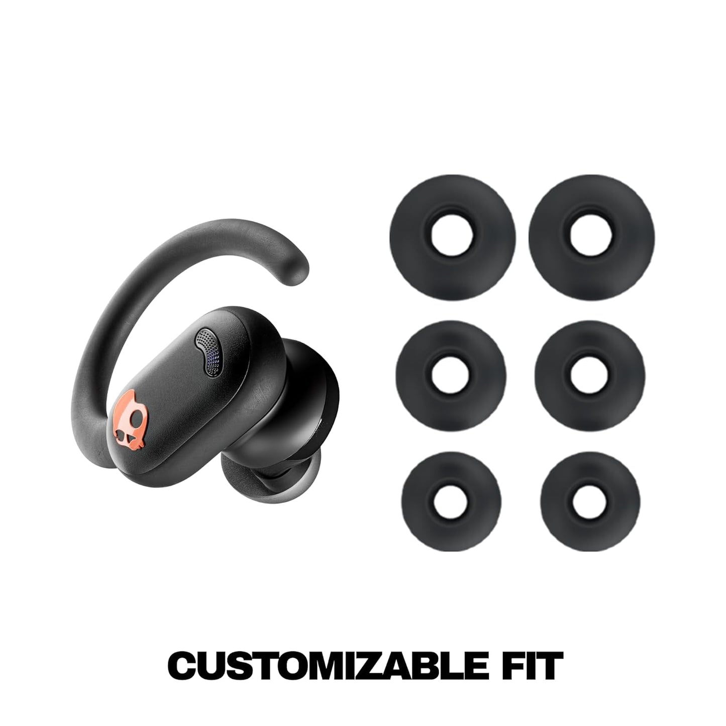 Skullcandy Push ANC Active in Ear Wireless Earbuds – 44Hr Battery + Rapid Charge, Active Noise Cancellation, IP67 Waterproof, Wireless Charging Case, Mic – True Black/Orange