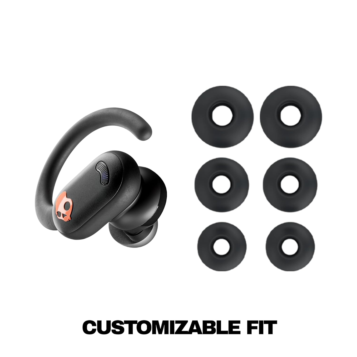 Skullcandy Push ANC Active in Ear Wireless Earbuds – 44Hr Battery + Rapid Charge, Active Noise Cancellation, IP67 Waterproof, Wireless Charging Case, Mic – True Black/Orange