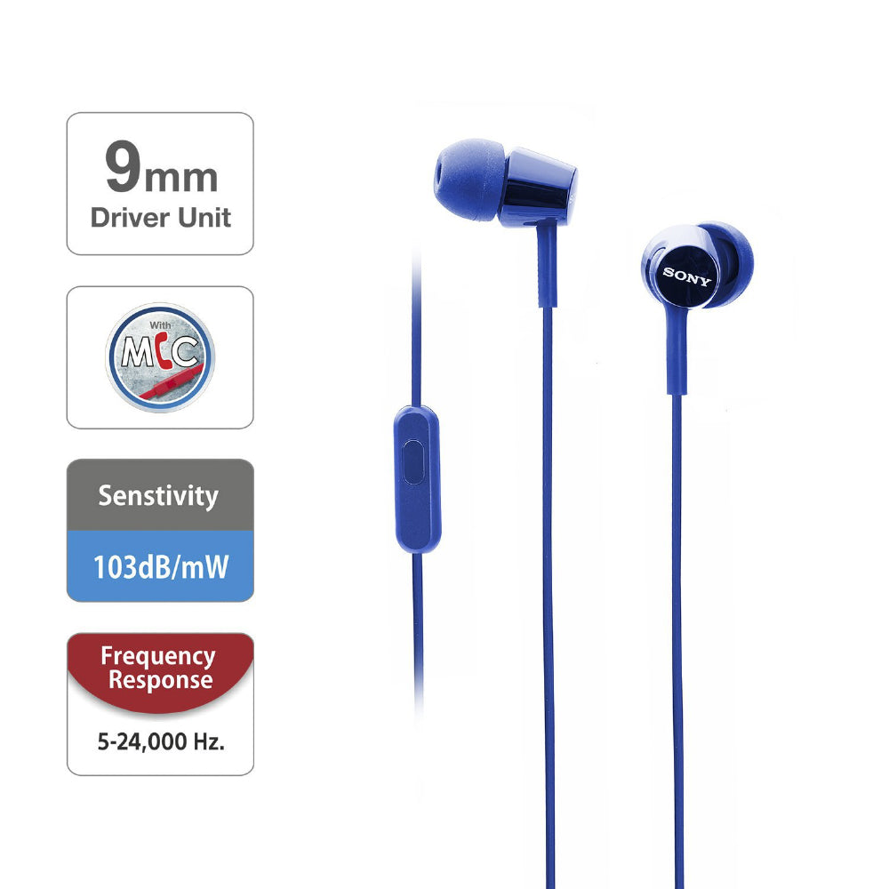 Sony MDR-EX150AP In-Ear Headphones with Mic (Dark Blue)