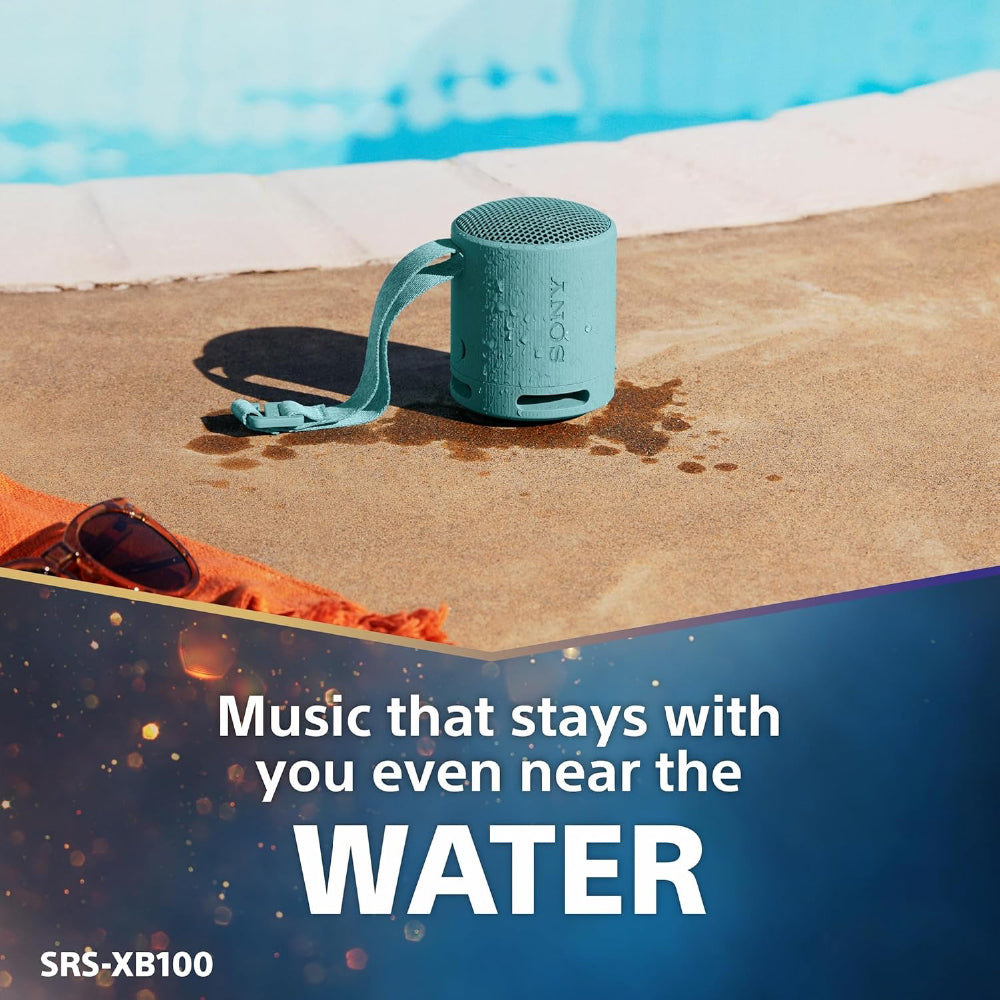 Sony SRS-XB100 Wireless Bluetooth Portable Lightweight Super-Compact Travel Speaker, Extra-Durable IP67 Waterproof & Dustproof, 16 Hrs Batt, Versatile Strap, Extra Bass & Hands-Free Calling-Blue