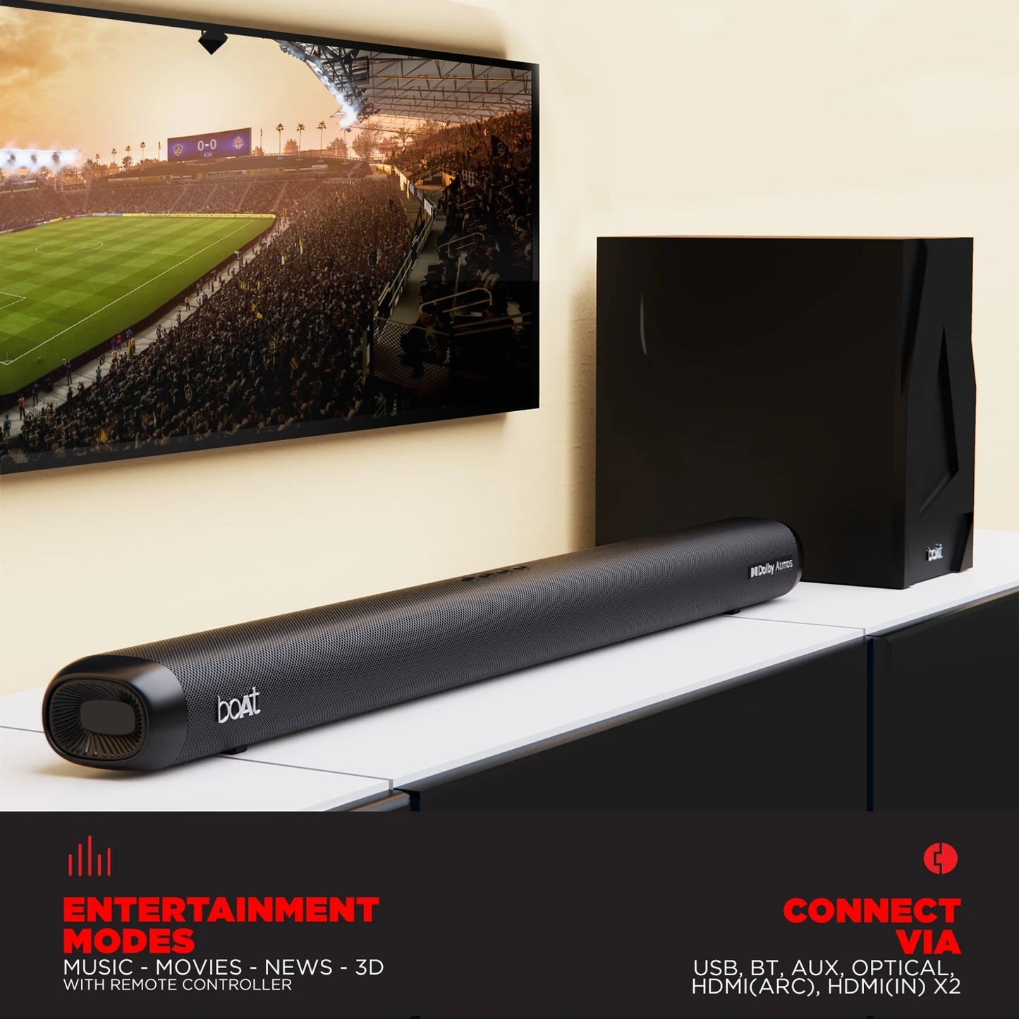 boAt Aavante Bar 4000DA 200W Dolby Atmos Soundbar 2.1.2Ch - CarrotKart | India's first Open Box ecommerce platform