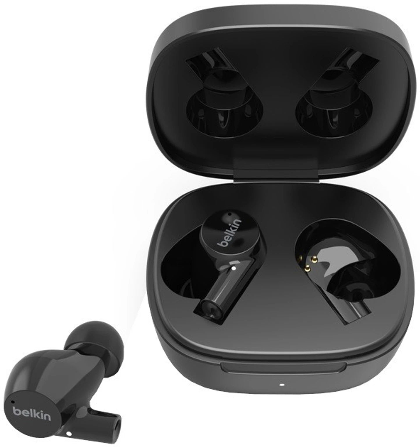 BELKIN TWS Earbuds IPX5,Up to 31 hrs. Playtime Wireless Charging Dual mic on Each Side Bluetooth Headset (Black, True Wireless)