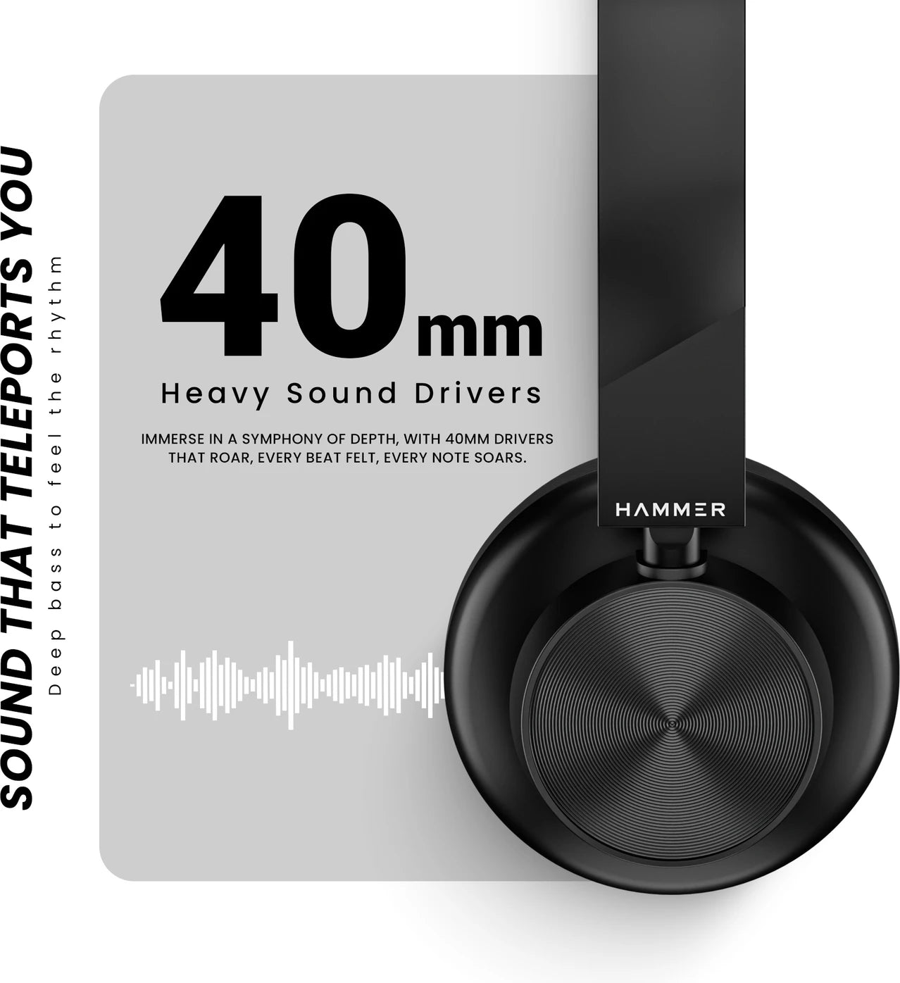 Hammer Bash Lite Wired and Wireless Headphones with Mic, Deep Bass, 40mm Drivers, Bv5.3 Bluetooth Headset (Black, On the Ear)
