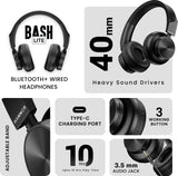 Hammer Bash Lite Wired and Wireless Headphones with Mic, Deep Bass, 40mm Drivers, Bv5.3 Bluetooth Headset (Black, On the Ear)