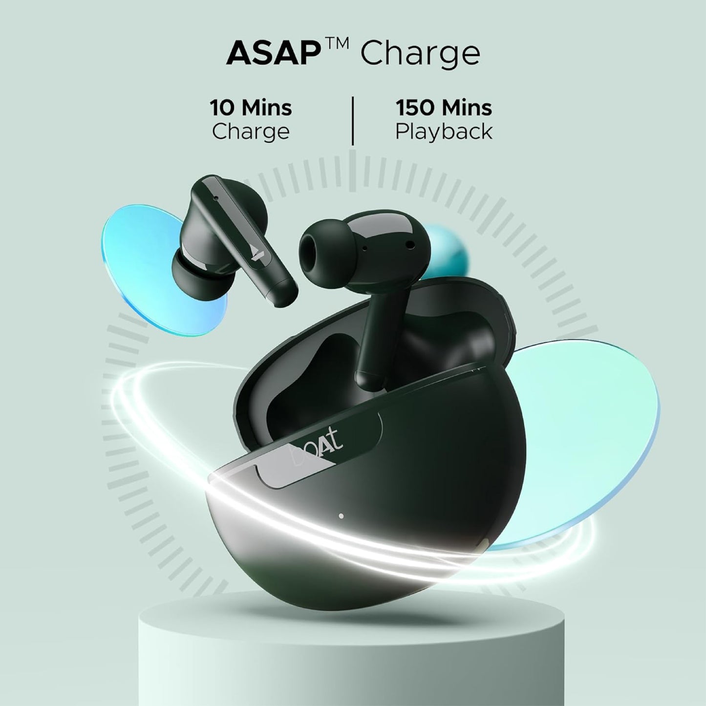 boAt Airdopes 161 ANC TWS Earbuds w/ 32 dB ANC, 50 hrs Playback, 50 ms Low Latency BEASTTM Mode, IWPTM Tech, Dual EQ Modes, 4 Mics with ENx, ASAP Charge, Bluetooth v5.3(Green)