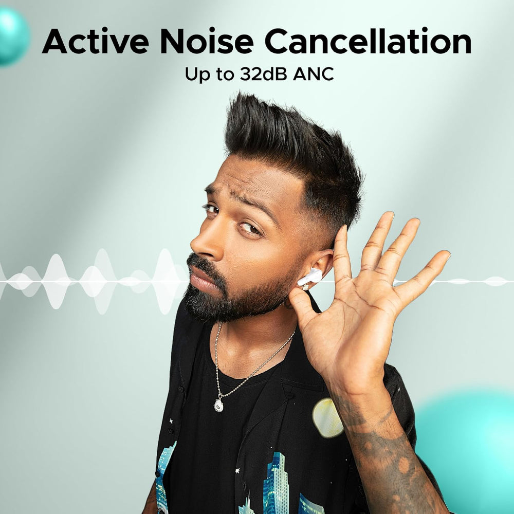 BoAt Airdopes 161 ANC TWS Earbuds w/ 32 dB ANC, 50 hrs Playback, 50 ms Low Latency BEASTTM Mode, IWPTM Tech, Dual EQ Modes, 4 Mics with ENx, ASAP Charge, Bluetooth v5.3