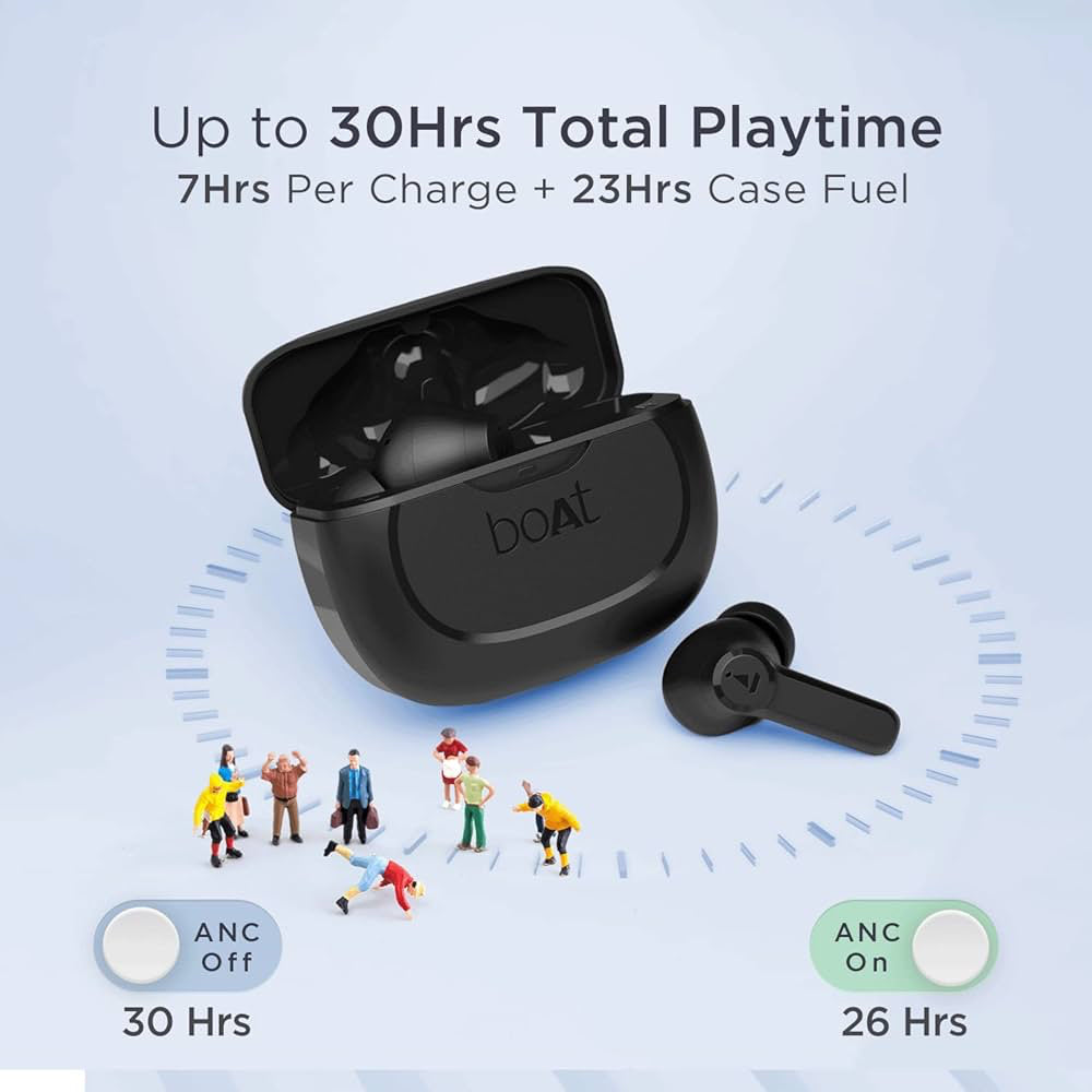 boAt Airdopes 393ANC True Wireless in Ear Earbuds with 32dB Hybrid ANC, Quad Mics with ENx™ Tech, 30 Hours Playback, Beast™ Mode,ASAP™ Charge,Ambient Mode,Bluetooth v5.2 IWP™,IPX5(Rogue Black)
