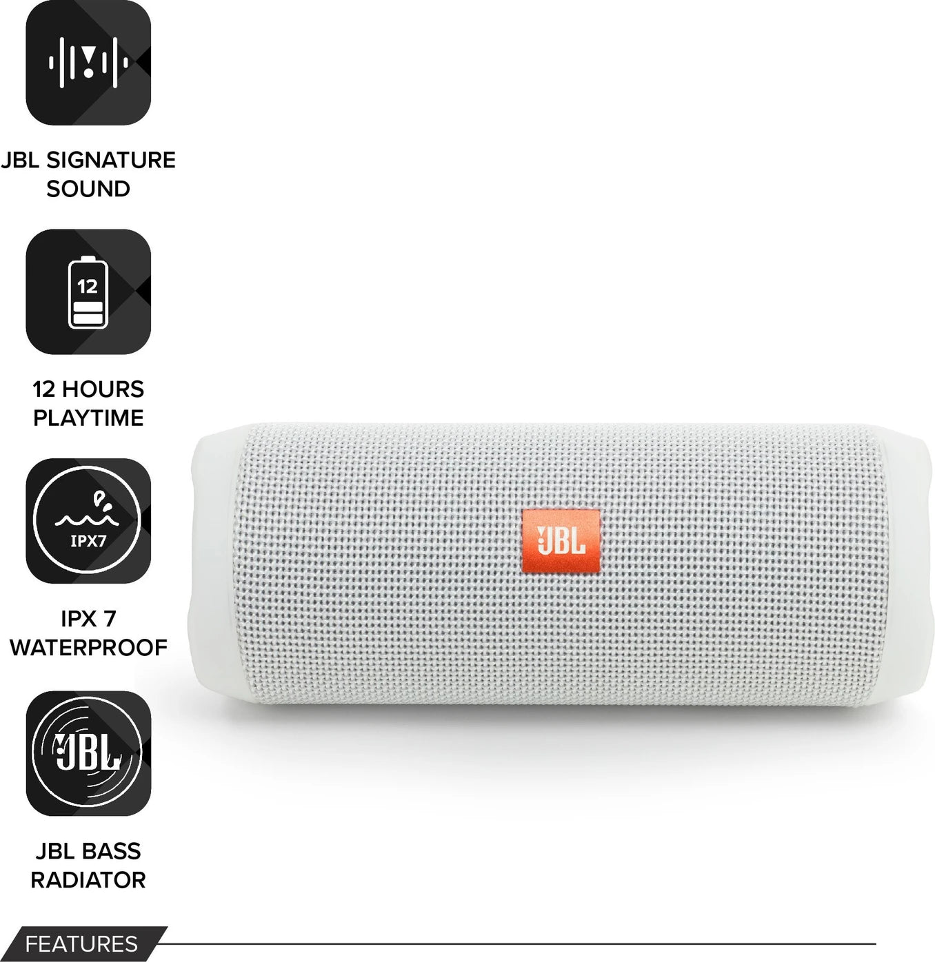 JBL Flip 4 with 12Hrs Playtime, IPX7 Waterproof 16 W Portable Bluetooth Speaker (White, Stereo Channel) - CarrotKart | India's first Open Box ecommerce platform