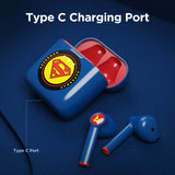 Close-up of CarrotKart Airdopes 131 DC Superman Edition Earbuds – India | CarrotKart