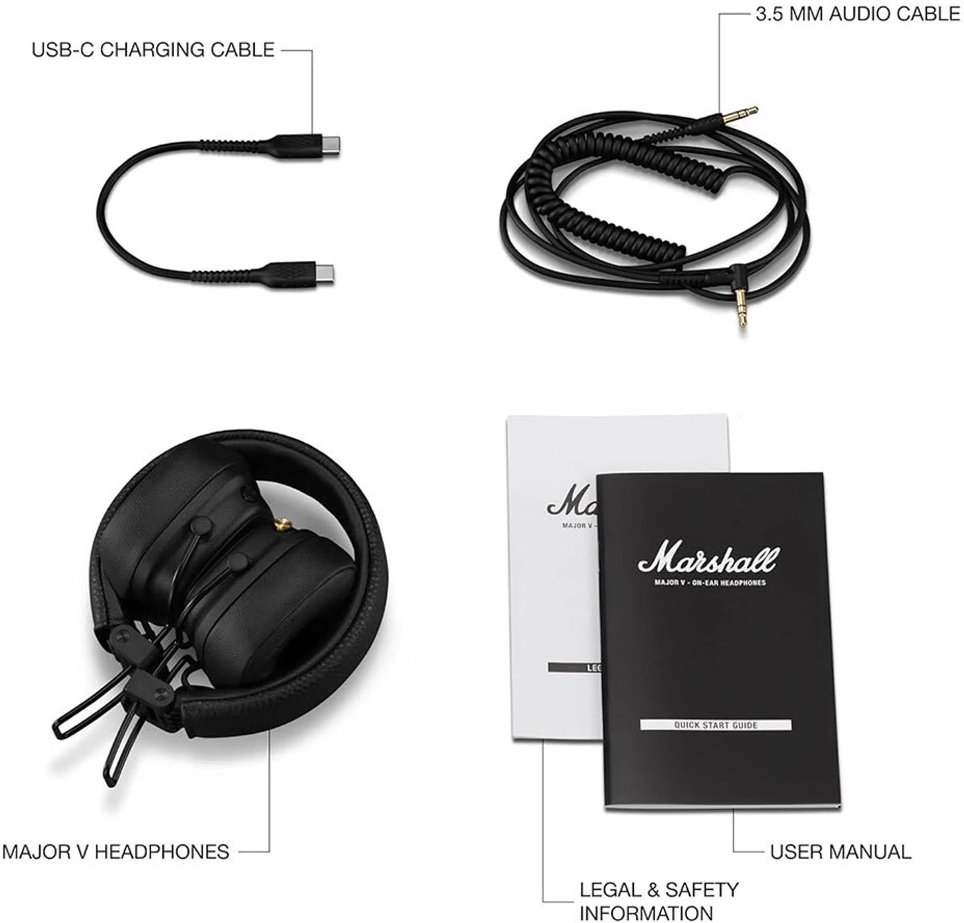 Marshall Major V Wireless On-Ear Headphones, 100 Hours playtime Bluetooth Headset (Black, On the Ear)
