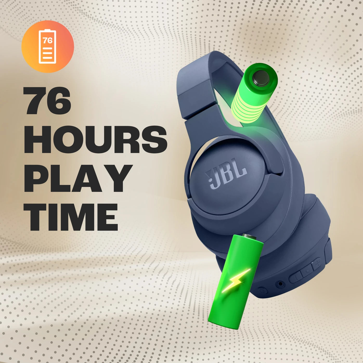 JBL Tune 720BT Wireless Over Ear Headphones with Mic, Pure Bass Sound, Upto 76 Hrs Playtime, Speedcharge, Dual Pairing, Customizable Bass with Headphones App, Lightweight, Bluetooth 5.3 (Blue)