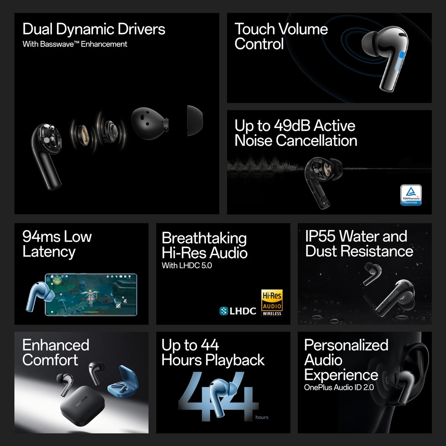 OnePlus Buds 3 TWS, in Ear Earbuds with Sliding Volume Control and 49dB ANC Bluetooth Headset (Metallic Gray, True Wireless)