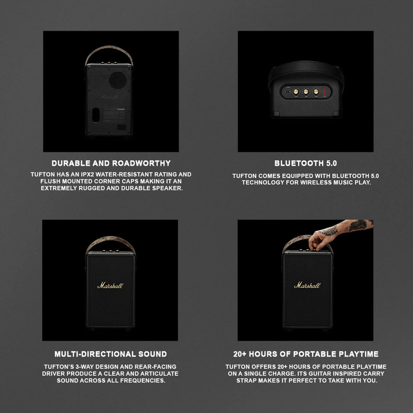 Marshall Tufton 80 W Bluetooth Speaker (Black & Brass, Stereo Channel) - CarrotKart | India's first Open Box ecommerce platform