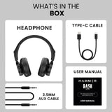 Hammer Bash Lite Wired and Wireless Headphones with Mic, Deep Bass, 40mm Drivers, Bv5.3 Bluetooth Headset (Black, On the Ear)
