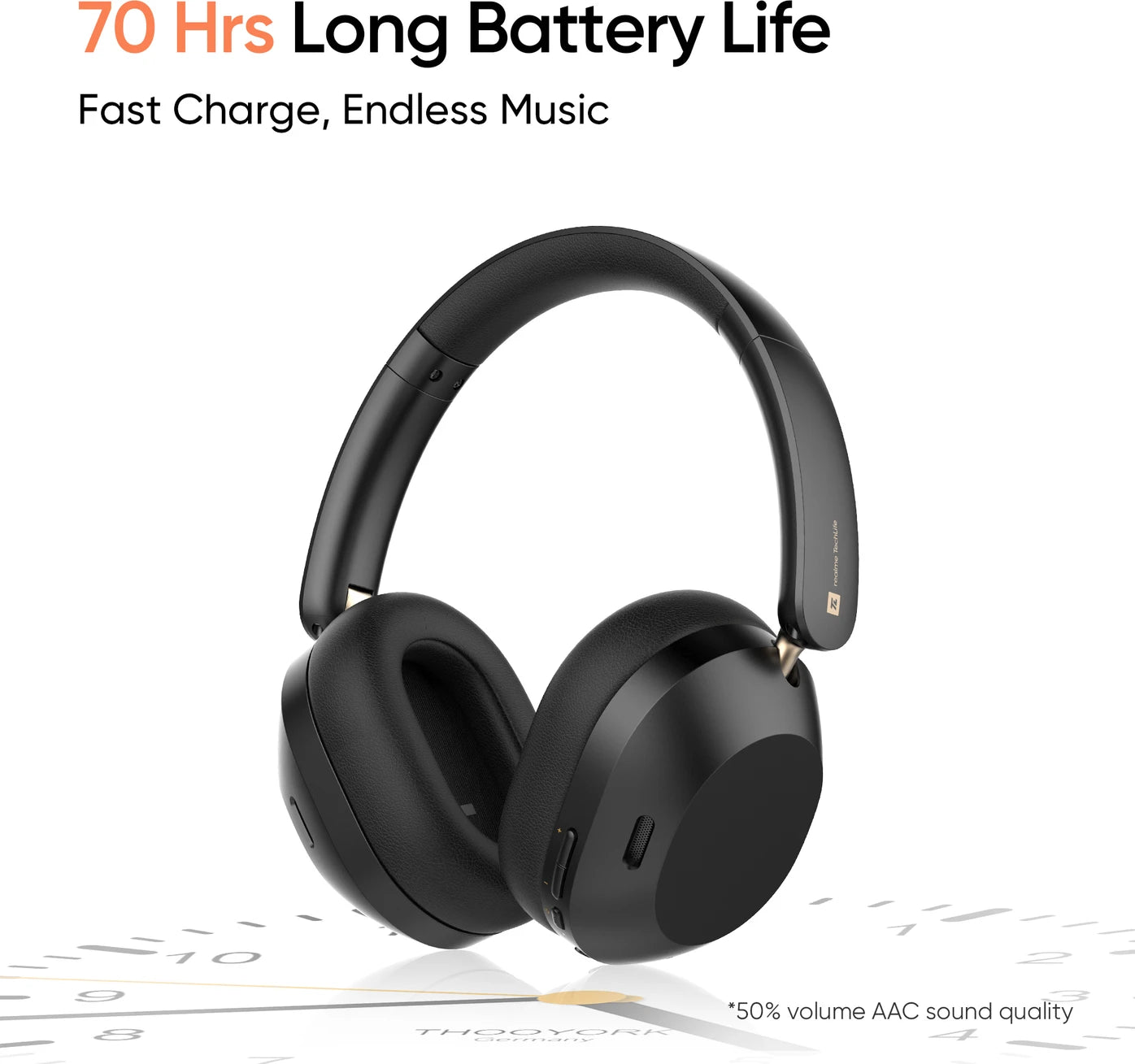 realme TechLife Studio H1 with 43dB ANC, Hi-Res Audio, 40mm Driver and 70hrs Playback Bluetooth Headset (Black, On the Ear)