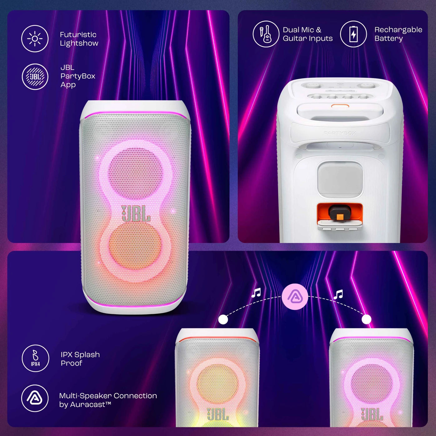 JBL Partybox 120, AI Sound Boost, Futuristic Light Show, Upto 12Hrs Playtime 160 W Bluetooth Party Speaker (White, Mono Channel) - CarrotKart | India's first Open Box ecommerce platform