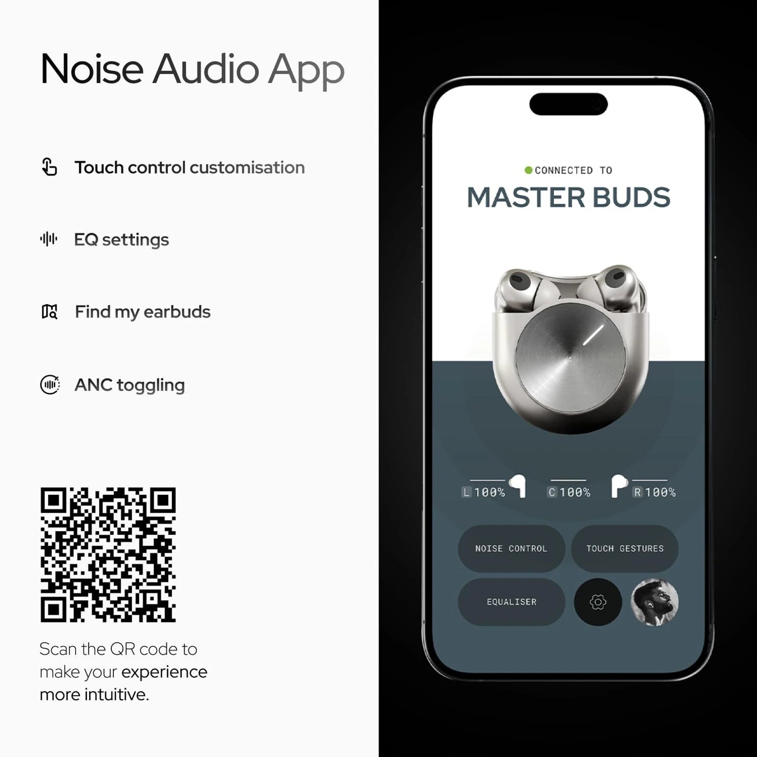 Noise Master Buds, Sound by BOSE, 49dB ANC, 6 Mic ENC, 44 Hr Battery, Spatial Audio Bluetooth Headset (Onyx, True Wireless)