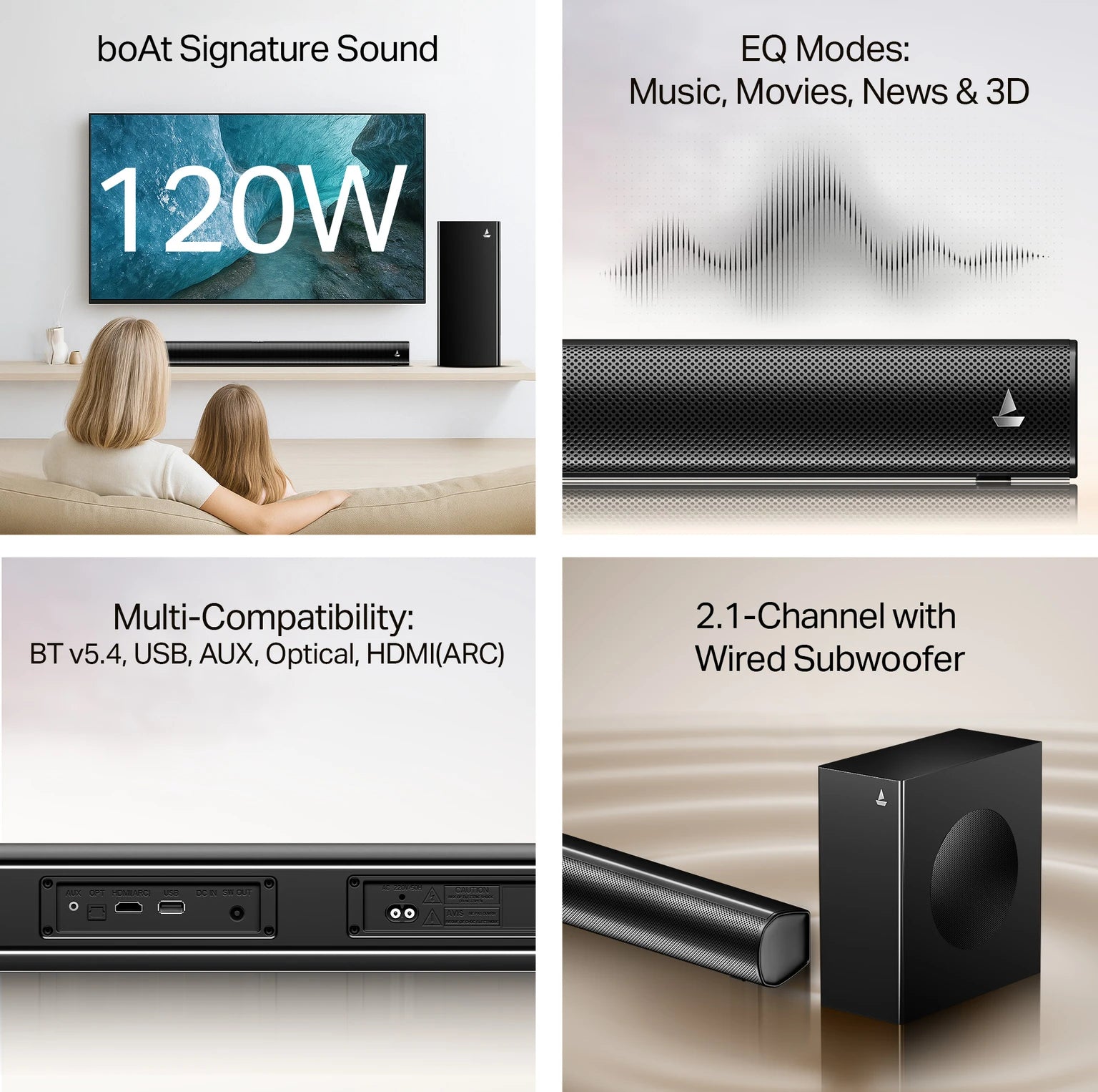 boAt Aavante Bar Quake Pro 120W Soundbar 2.1 Channel Wireless