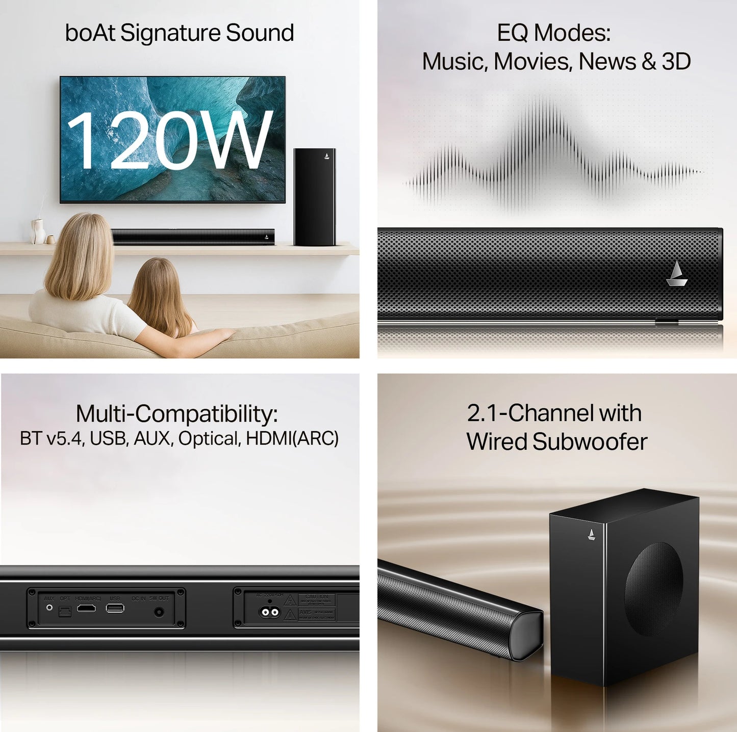 boAt Aavante Bar Quake Pro 120W Soundbar 2.1 Channel Wireless