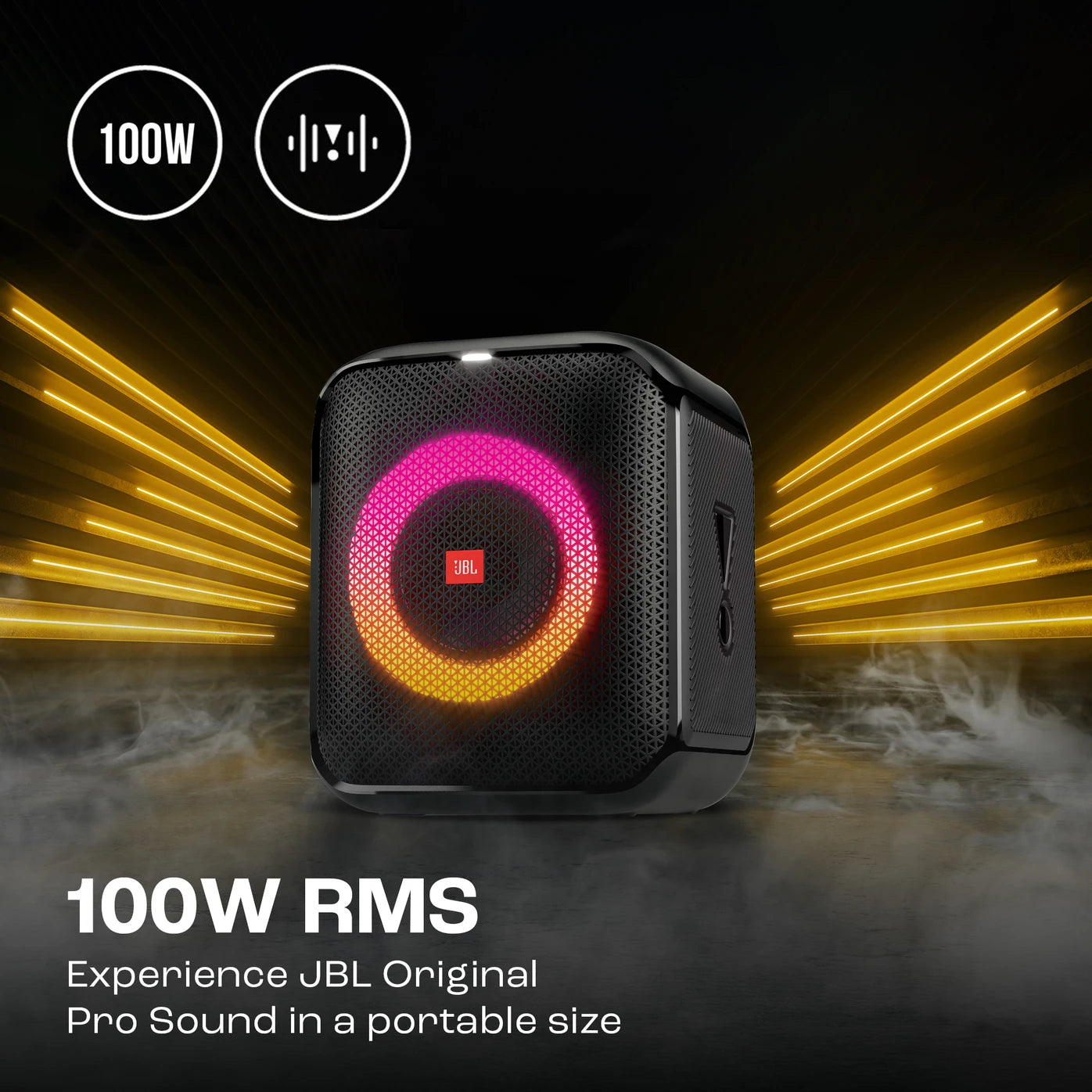 JBL Partybox Encore Essential, Dynamic Light Show ,6Hrs Playtime,Built-in Powerbank 100 W Bluetooth Home Audio Speaker (Black, Stereo Channel) - CarrotKart | India's first Open Box ecommerce platform