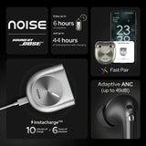 Noise Master Buds, Sound by BOSE, 49dB ANC, 6 Mic ENC, 44 Hr Battery, Spatial Audio Bluetooth Headset (Onyx, True Wireless)