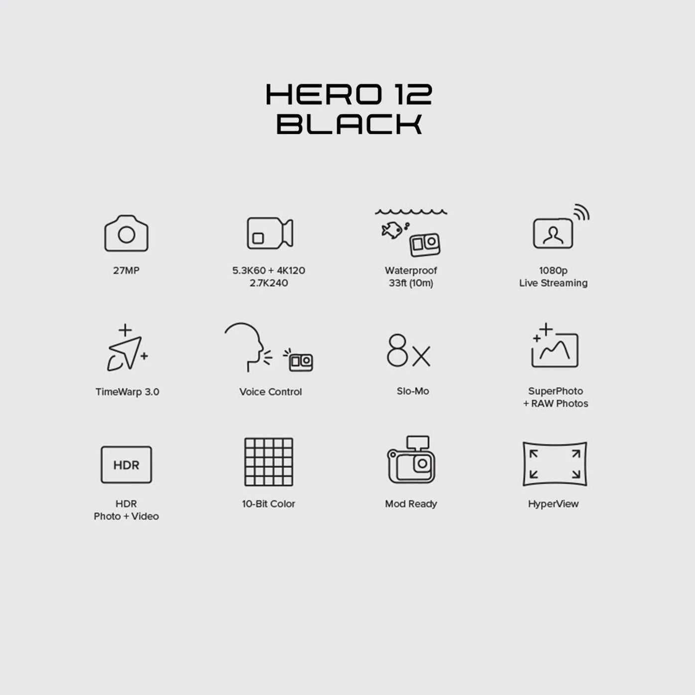 GoPro HERO12 DualLCDScreens 5.3K60 UltraHDVideo HyperSmooth 6.0withAutoBoostWaterproof Sports and Action Camera (Black, 27 MP)