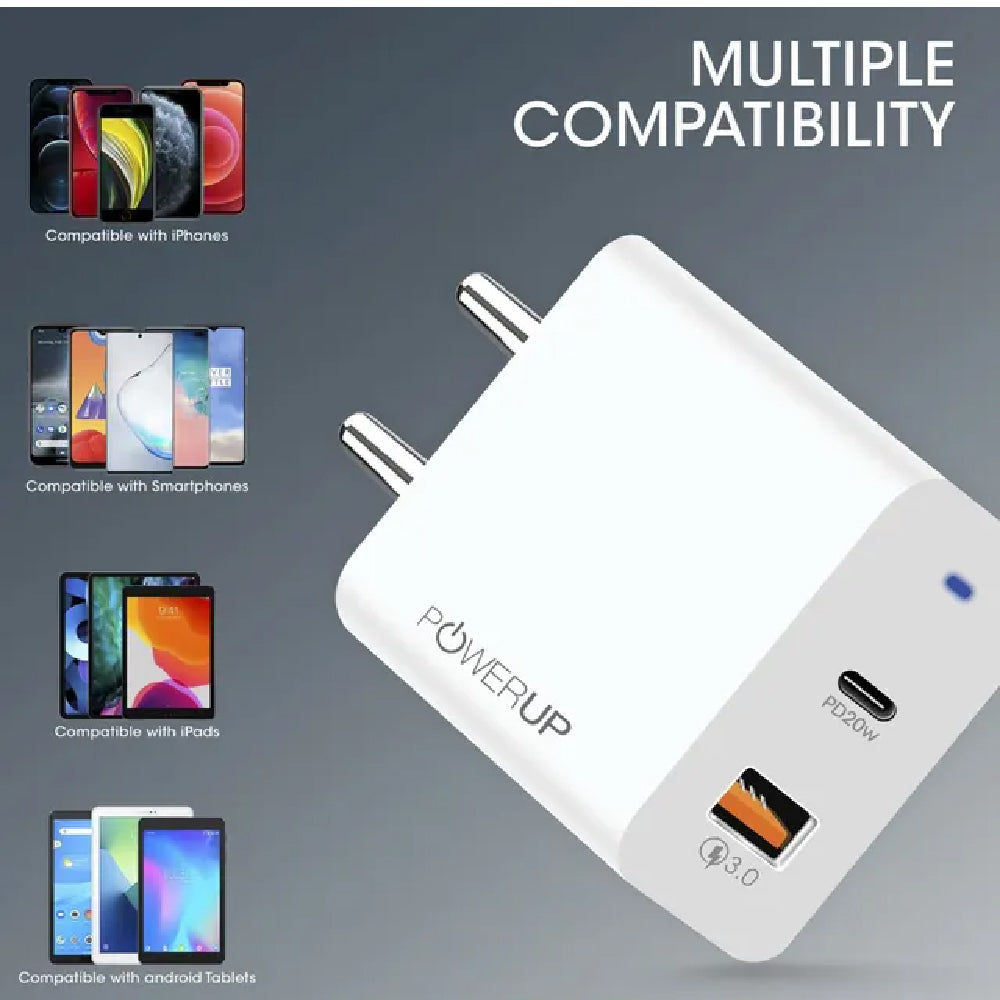 Close-up of CarrotKart POWERUP 20W Type A & Type Charger – India | CarrotKart