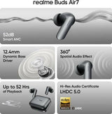 realme Buds Air7 with 52dB ANC, 12.4mm Driver, 52hrs Playback, IP55 & 45ms Low Latency Bluetooth Headset (Slate Grey, True Wireless)