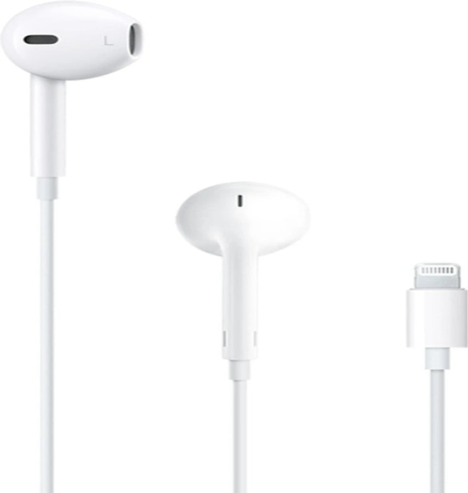 White earphones with Lightning connector on a white background