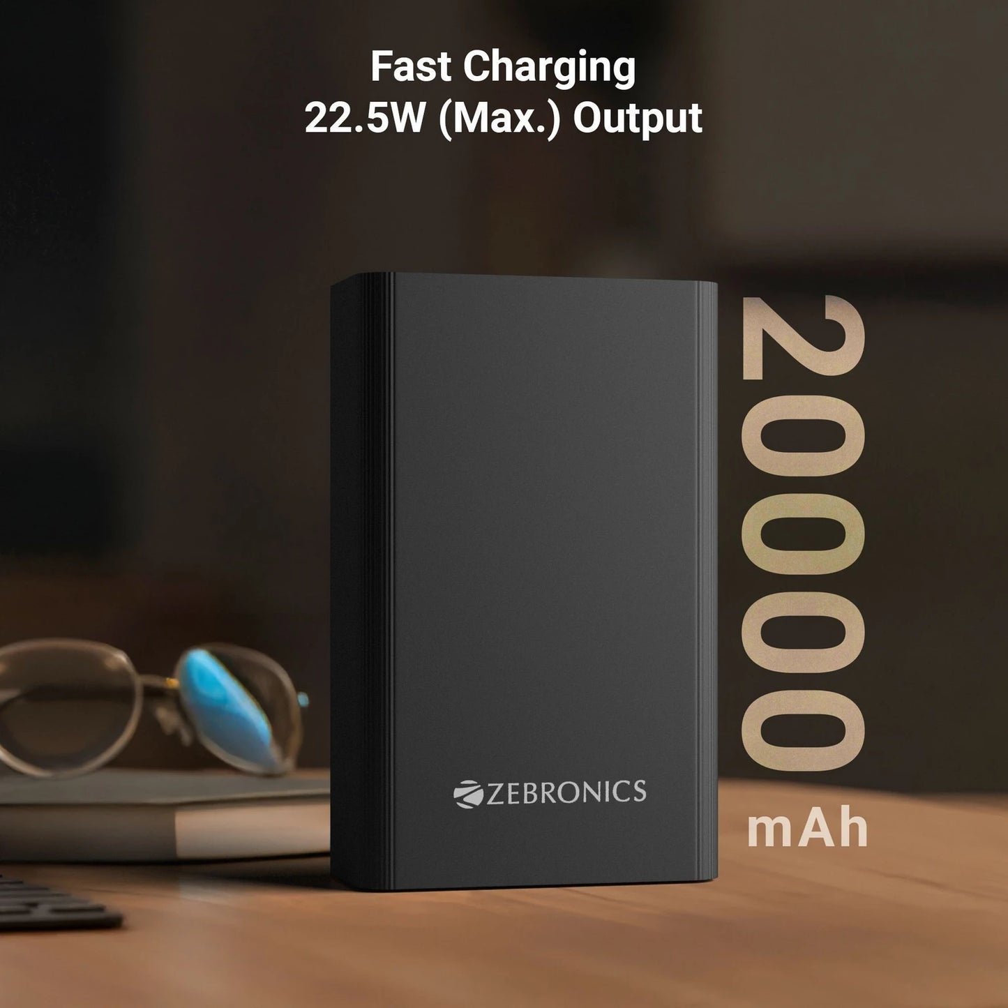 ZEBRONICS 20000 mAh Compact Power Bank, 22.5W Super Fast Charging, PD3.0 (PPS), Dual Type-C & USB-A, LED Indicator, Metal Body, for All Mobiles, Tablet & Other Devices EnergiTank 20MR1 (Midnight)
