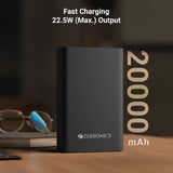 ZEBRONICS 20000 mAh Compact Power Bank, 22.5W Super Fast Charging, PD3.0 (PPS), Dual Type-C & USB-A, LED Indicator, Metal Body, for All Mobiles, Tablet & Other Devices EnergiTank 20MR1 (Midnight)