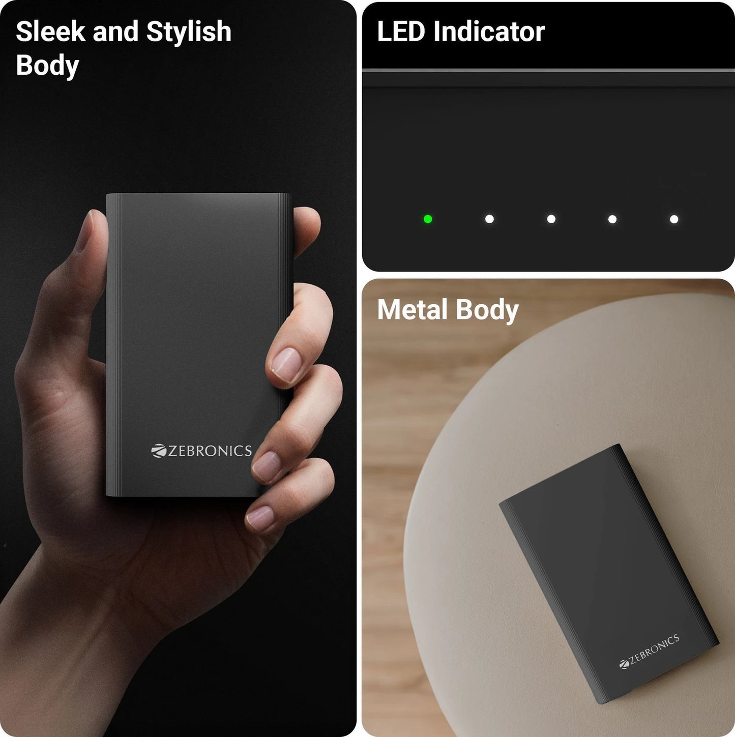 ZEBRONICS 20000 mAh Compact Power Bank, 22.5W Super Fast Charging, PD3.0 (PPS), Dual Type-C & USB-A, LED Indicator, Metal Body, for All Mobiles, Tablet & Other Devices EnergiTank 20MR1 (Midnight)